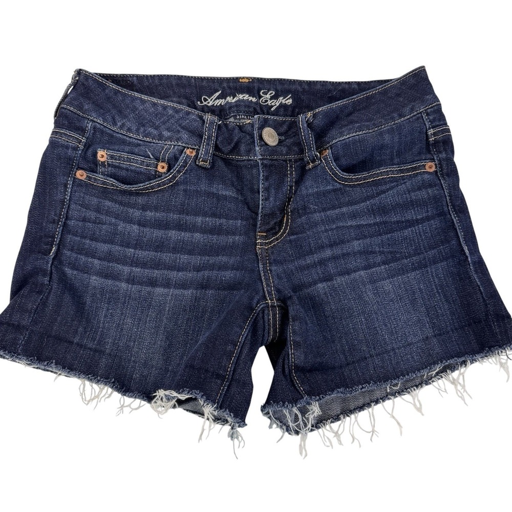 American Eagle Denim Shorts Women 4 Dark Wash Cut Off Stretch Blue